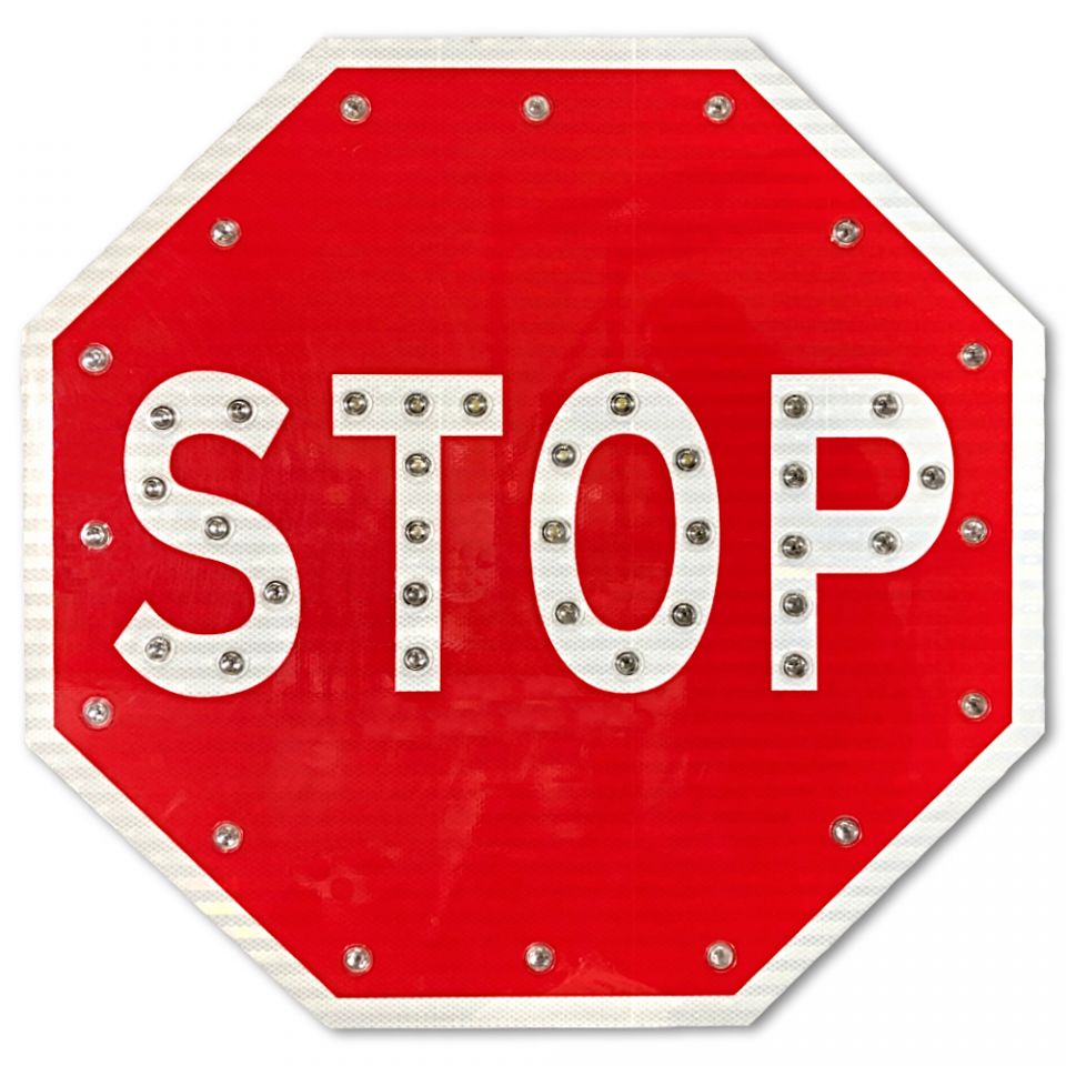 36" Solar Powered Flashing LED Stop Sign for Traffic Safety