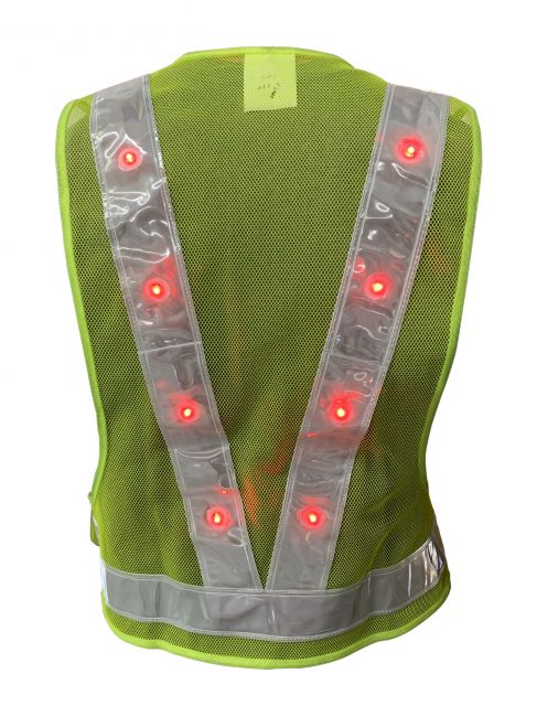LED Flashing Polyester Vest with Hi-Vis Reflective Tape and Velcro Closure