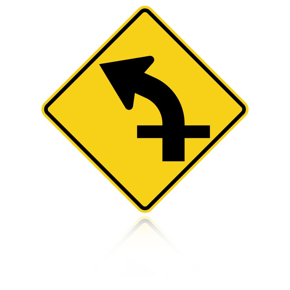 MUTCD W1-10AL Left Combination Curve / Cross Road Intersection