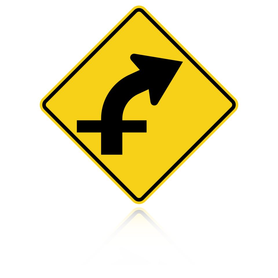 MUTCD W1-10AR Right Combination Curve / Cross Road Intersection