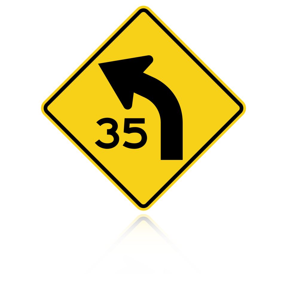 MUTCD W1-2aL Advisory Speed Limit Left