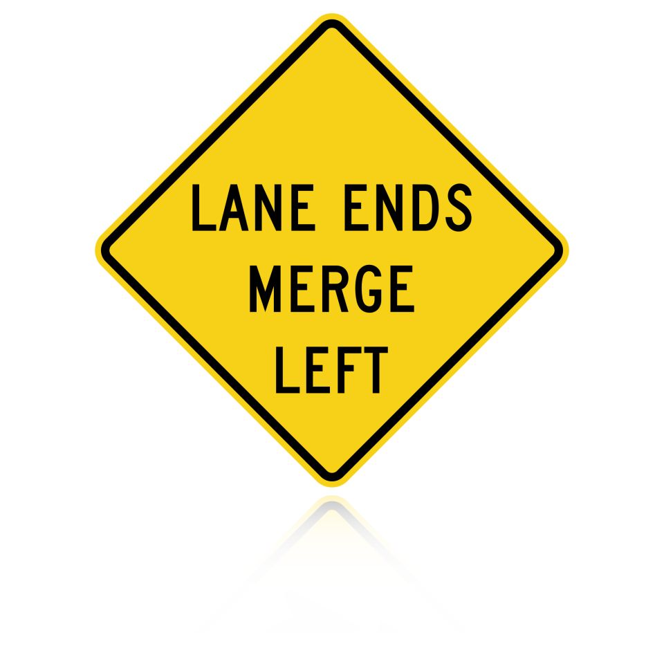 MUTCD W9-2L Lane Ends Merge Left