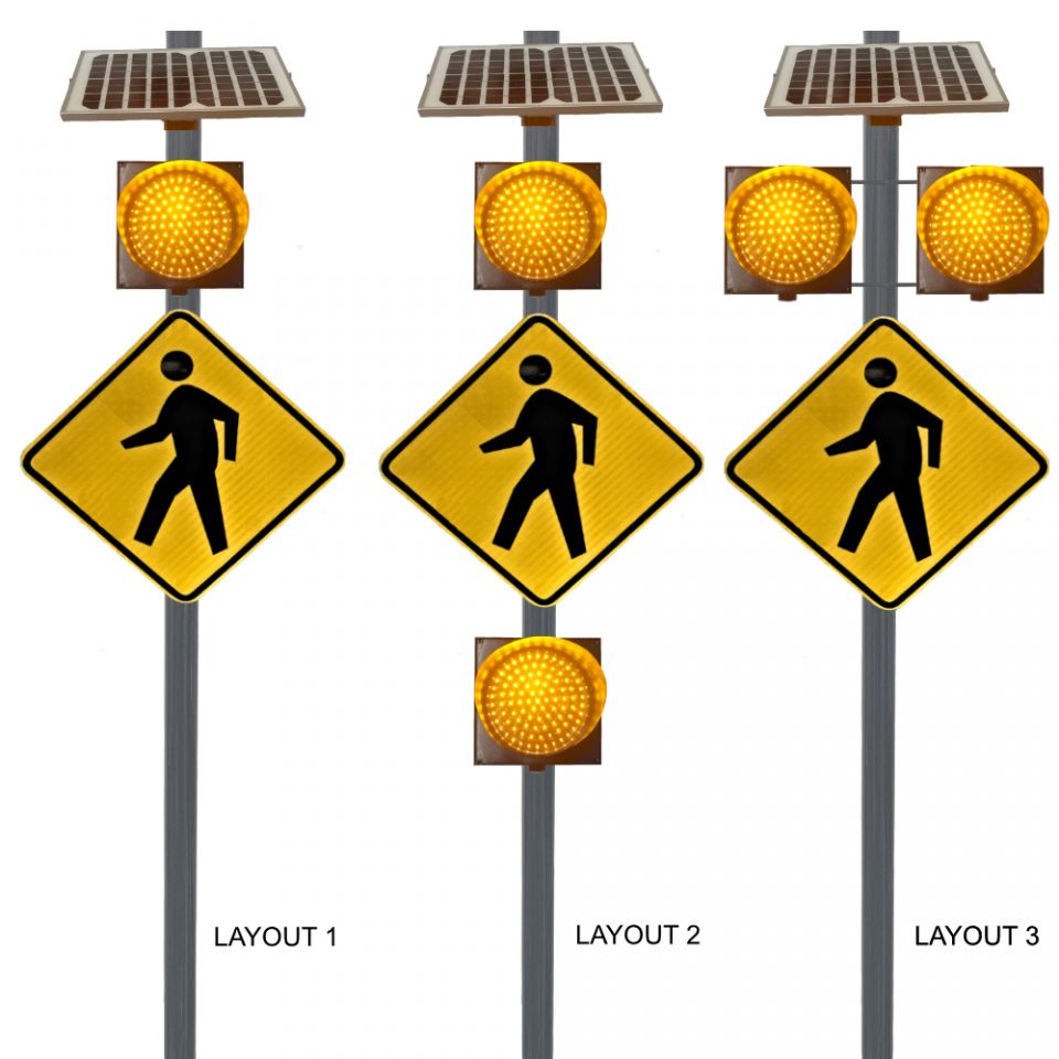 8" Solar LED Yellow Flashing Beacon Kit