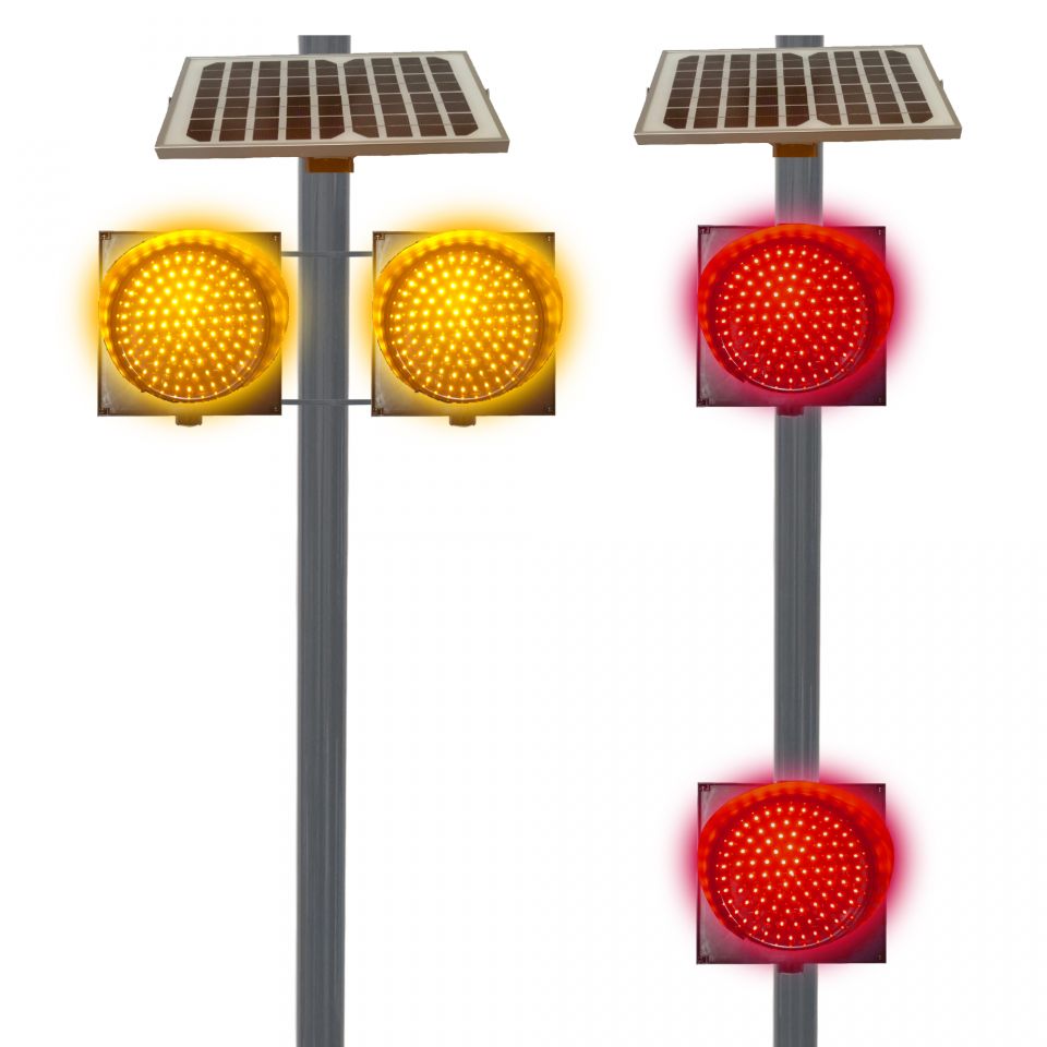 Double 8" Solar LED Flashing Warning Beacon