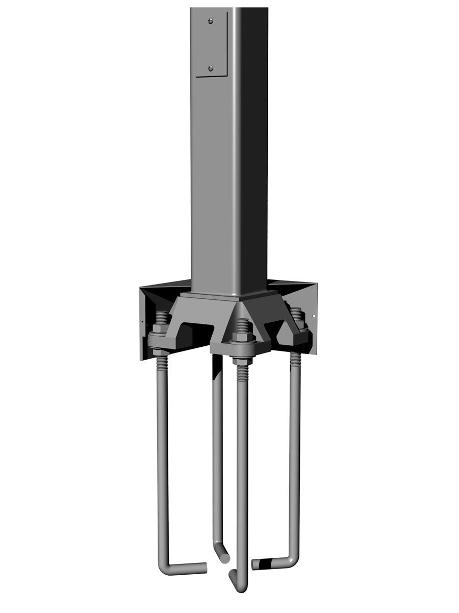 15' Tall x 4.0" OD x 0.125" Thick, Square Straight Aluminum, Anchor Base Light Pole